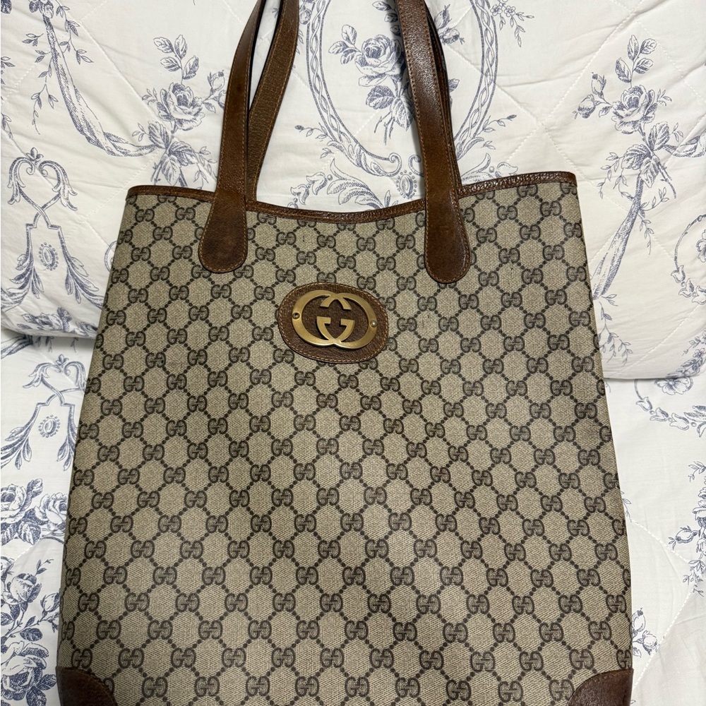Gucci Beige/Brown GG Canvas Tote with Gold Logo